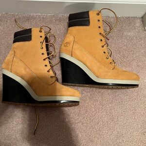 Timberland Tan Wedge Shoes with Black Soles